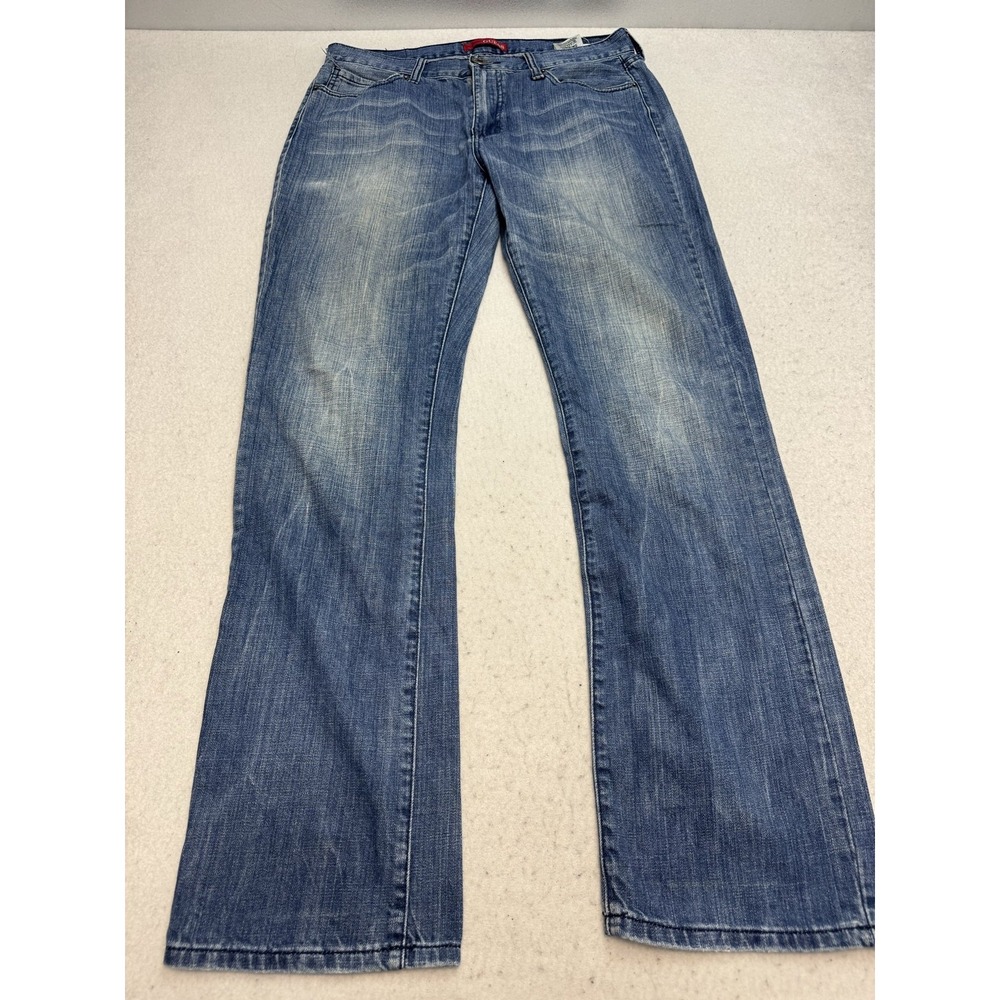 Guess Jeans Mens 33x34 Blue Regular Straight Crescent Fit Distressed Denim Pants